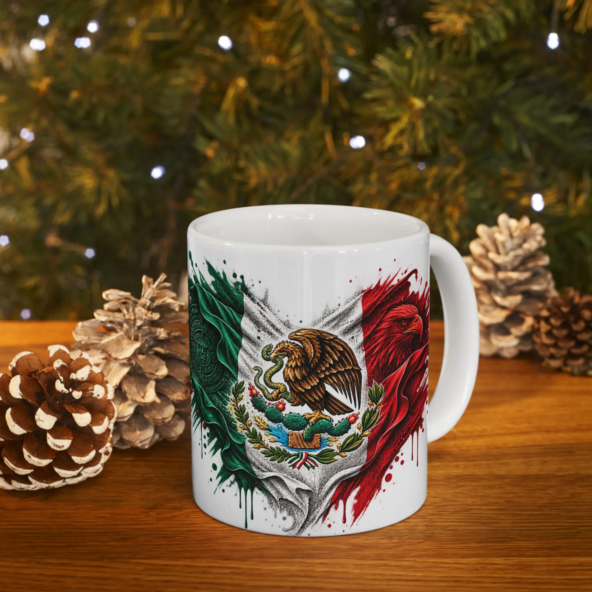 Mexican Eagle and Flag Crest Mug | Patriotic Aztec Shield Coffee Mug