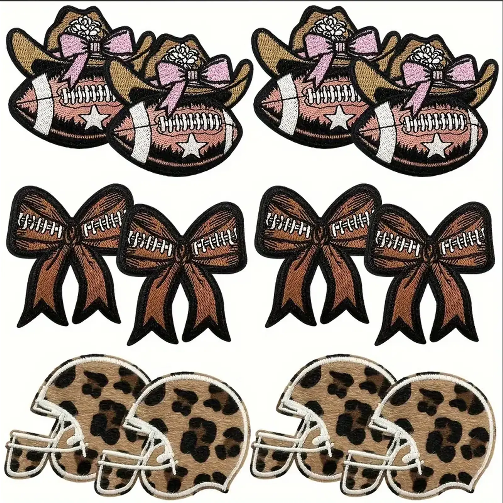 12Pcs Football Iron-On Patches, Fashion Bowknot Embroidered Sew-On Badges, Football Decoration Patch Trim & Embellishments for Jeans, Backpacks, Jackets