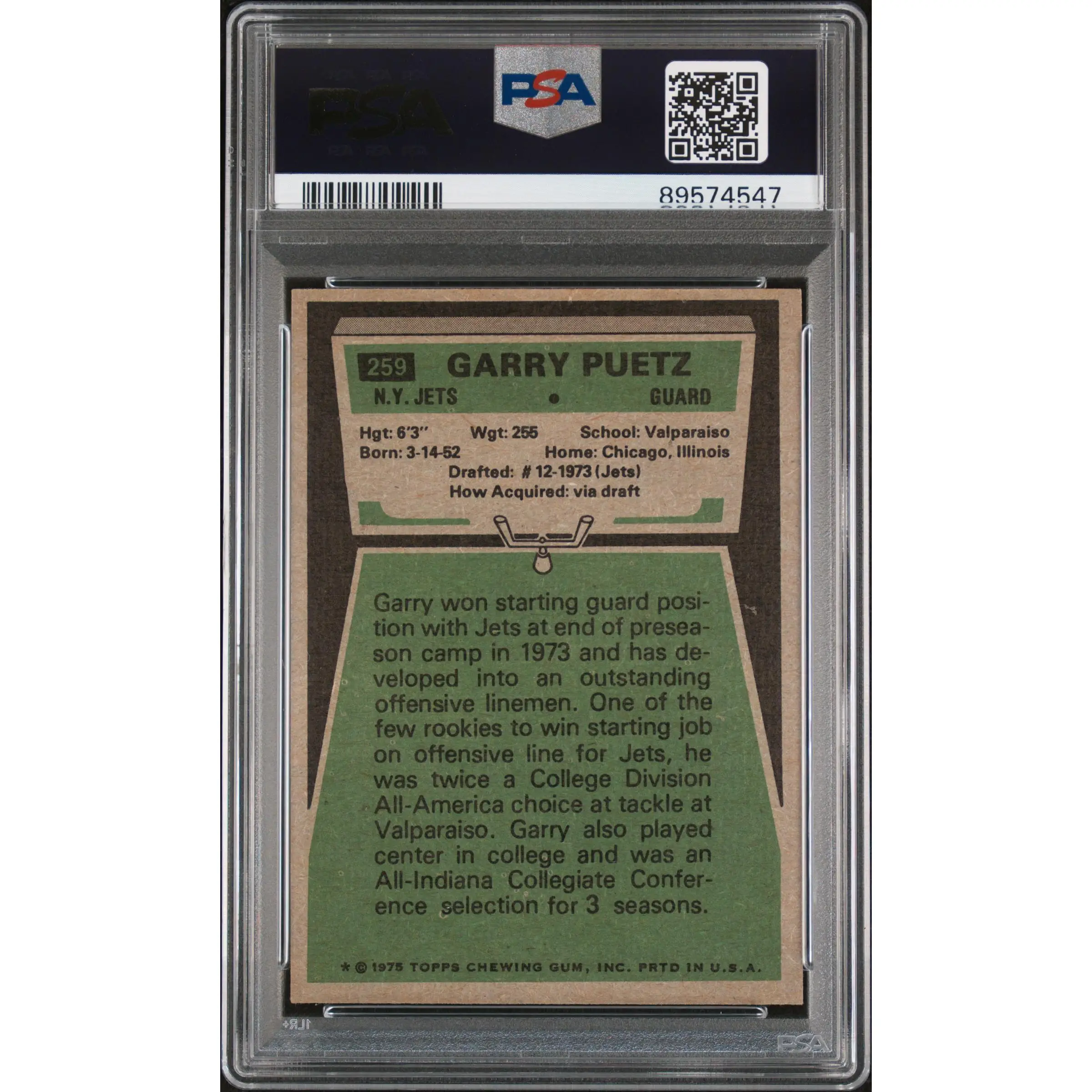 Garry Puetz PSA 1975 Topps Football Card #259 8 89574547