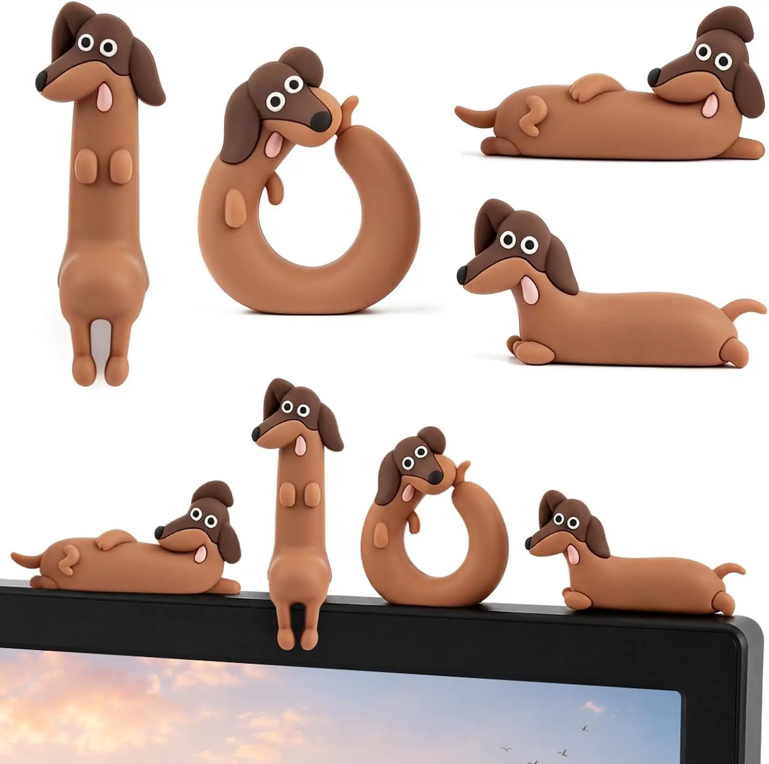 Mason Life 4 Pcs Mini Resin Dachshund Figurines, Cute Figurine Computer Monitor Decor