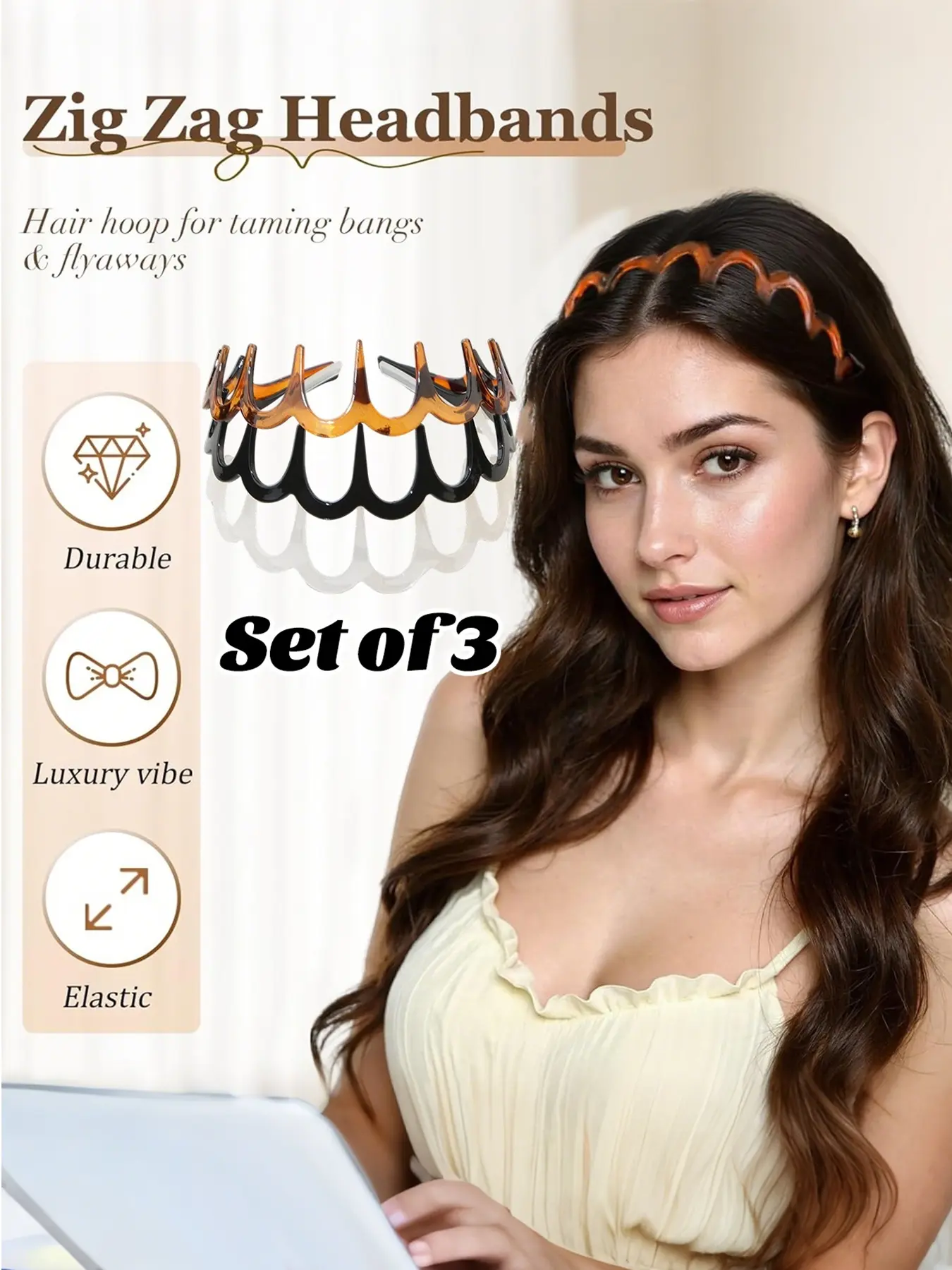3PCS  U Shape Fashion Hair Comb Headband with Teeth, Zig Zag Non-slip Headbands, Plastic Wavy High Cranium Hair Band, Comb Shark Teeth Headbands for Women and Men, Lightweight & Elastic Material, Great for daily wear, work, makeup, sport, yoga