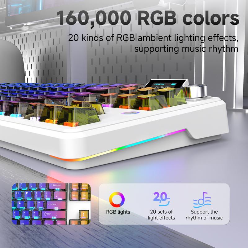 Ajazz MK87 PRO Wireless Gaming Mechanical Keyboard, Wireless/Wired/Bluetooth, ideal for gaming, computing, and office use, gaming setup,compatible with Windows/Mac/PC.