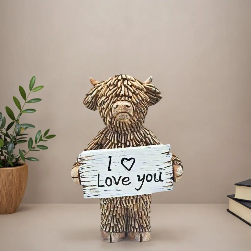Highland Cow 'i Love You' Desktop Decor, Cute Cow Decorative Sign Sculpture, Valentine's Gift, Creative Home Decoration, Indoor Outdoor Festival Party Ornament