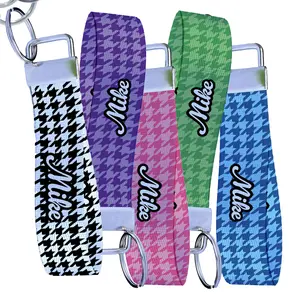 Personalized Houndstooth Pattern - Nylon Key Fob - Custom Wristlet Keychain - Instantly Unique Gifts