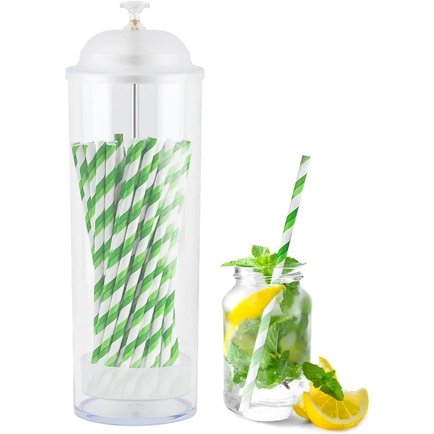 Straw Holder,Straw Holder Dispenser with Lid for Counter,for Kitchen Bar Party Counter Drinking-Straw Storage,Holds Straws up to 8.5 Inches (White)
