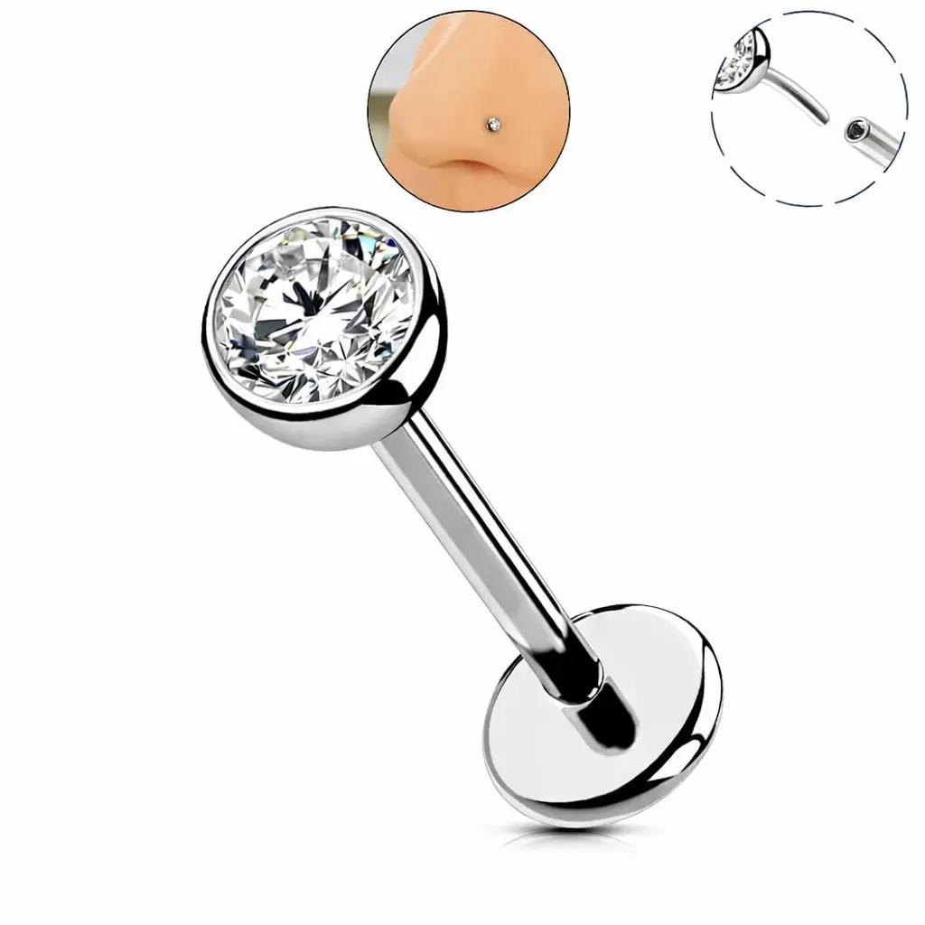 Gold-Plated Titanium Push Pin Piercing Stud with Plain CZ Gem, Unisex Flat Back Body Jewelry for Nose & Helix, 16G-20G, Diamond Studs, Trendy Jewelry, 0.8Mm, 2.5Mm, Hypoallergenic, Geometric, Flat Base, Cubic Zirconia, Everyday