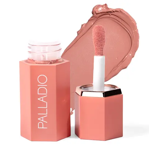 Palladio Vegan 2-in-1 Cosmetic Liquid Blush - Buildable Tone Cheek+Lips Color, Lightweight Hydrating Cream Formula, Smudge-Proof, Long-Wearing, Pigmented, Blendable, Radiant Dewy Natural Look, Cool-Toned Shimmer & Satin Shades for Adults, Makeup Products
