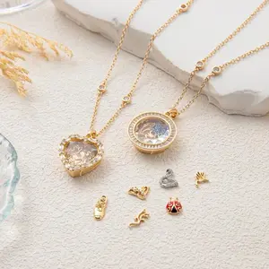 Fortune’s Keeper Heart-shaped Transparent Glass Box Of Gold Locket 18K Plated Small Charm Hollow Design Personalized Xmas Gifts