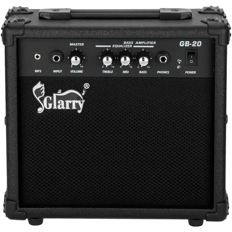 GLARRY 20W Watts Portable Electric Bass Combo Amp - Plastic & Wood Speaker (11.42 x 4.45 x 10.63 inches) for Beginners' Practice Trips, with Noise Protection, Headphone MP3 Input, Bass, Volume, Treble & Middle Controls (TikTok Shop Back to School)