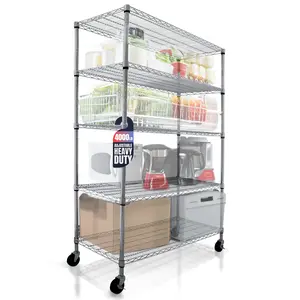 Crescent 4000 LBS Heavy Duty Wire Rack 48 x 24 x 76 5-Tier NSF Commercial Rolling Rack with Wheels Chrome Metal Shelving Unit for Garage Kitchen Warehouse Adjustable Storage Shelf