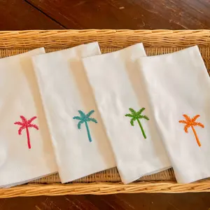 PALM TREE PIQUE HAND TOWELS