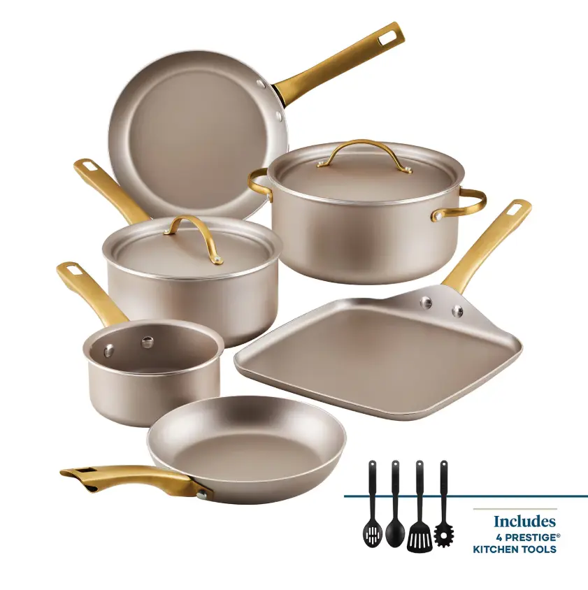Farberware Radiant 12-Piece Nonstick Cookware Set, Pots and Pans Set with Frying Pans, Saucepans, Stockpot, Glass Lids and Kitchen Utensils, Easy Clean Cookware for Everyday Home Cooking and Meal Prep