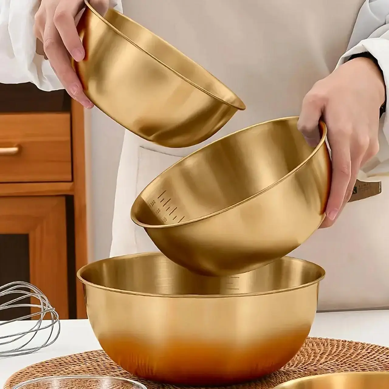 3/6 Pcs Stainless Steel Mixing & Salad Bowls Set with Measuring Marks, Kitchen Bowls, Multi-use Metal Mixing Bowl for Cooking, Serving & Food Storage