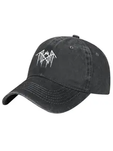 Unisex Vintage Washed Graphic Baseball Cap - USA-Made, 100% Soft Cotton Denim Fabric, Casual Wear, Machine Washable, Rock Band Aesthetic Hat for Fans, Summer Vibes
