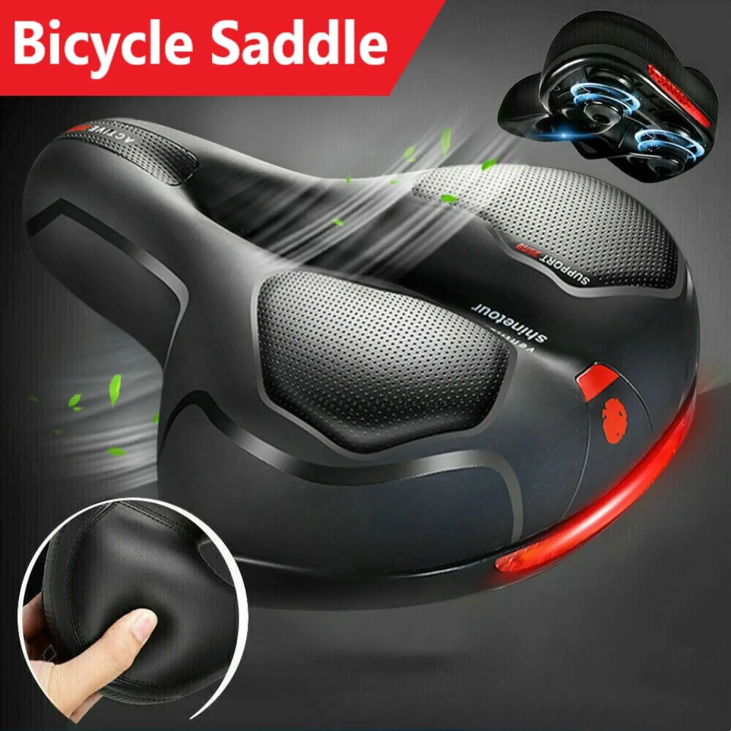 Wide Comfort Gel Bicycle Saddle Pad Replacement - Soft, Breathable Air Cushion with Reflective Stripe for Cruisers, E-Bikes, Mountain Bikes, Ebike Accessories