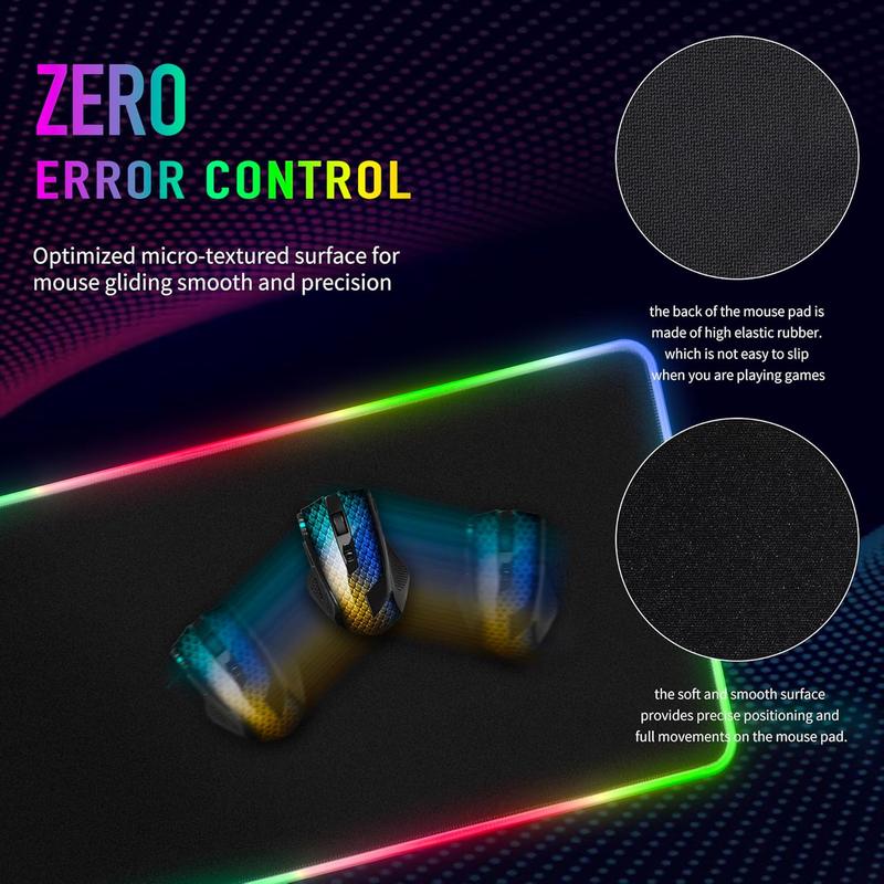 [New Deal]  Large RGB Gaming Mouse Pad -15 Light Modes Touch Control Extended Soft Computer Keyboard Mat Non-Slip Rubber Base