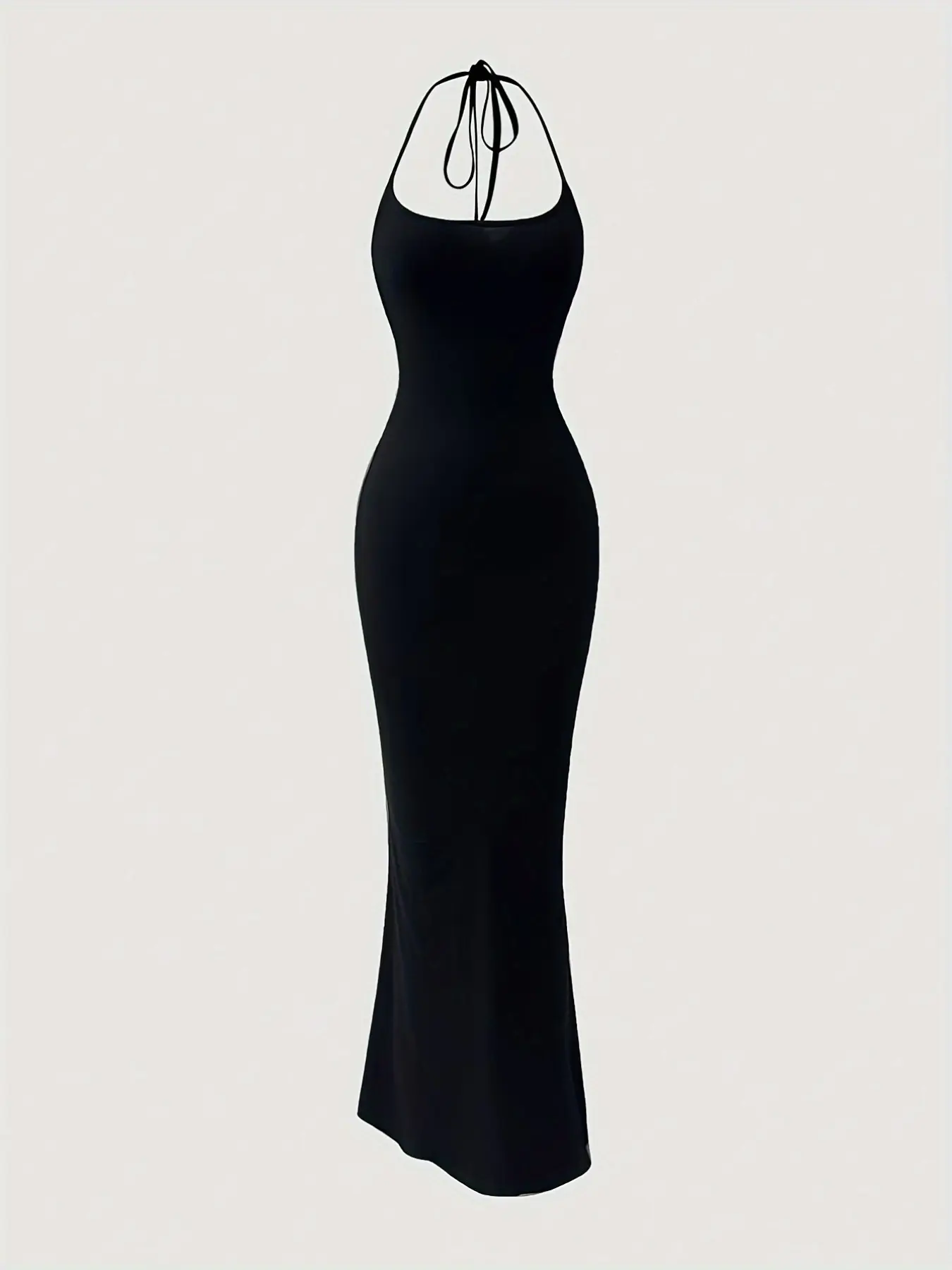 TikTok Viral Black Halter Neck Bodycon Mermaid Dress, Elegant Sleeveless Bodycon, Stretchy Soft Knit Slim Fit Backless Maxi Dress for Party, Date Night & Clubwear, Flattering Silhouette & Adjustable Tie Straps, Backless Slim Dresses
