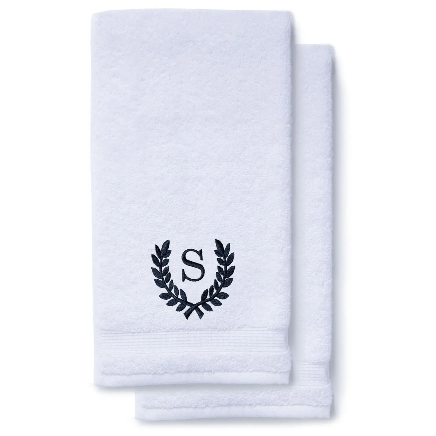 Turquaz Navy Blue Turkish Hand Towels - Roman Initial (Set of 2) - 100% Cotton, 16x30
