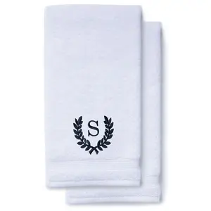 Turquaz Navy Blue Turkish Hand Towels - Roman Initial (Set of 2) - 100% Cotton, 16x30