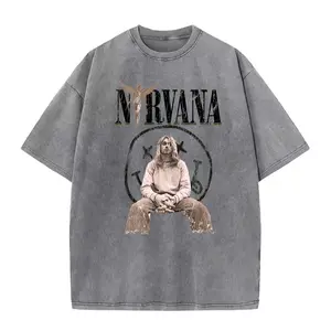 Nirvana Angel & Smiley Retro Mineral Wash Graphic T-Shirt Heavyweight Cotton Casual Vintage Washed Tee Trendy Tops Unique Trendy Gift