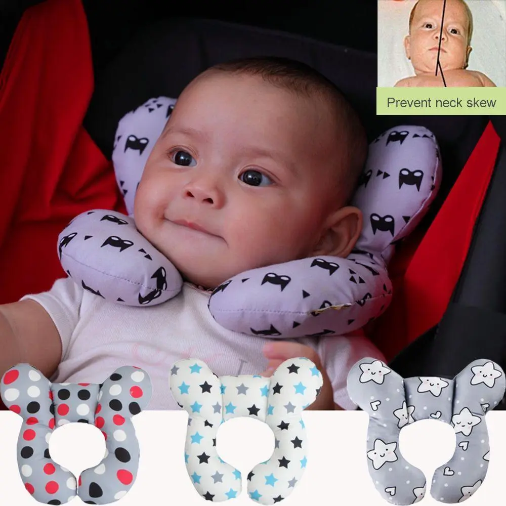 Baby Anti-Head Protection U-Shape Pillow, 25*23cm Soft Neck Support for Safety Seat & Travel, Comet Themed Toy Vehicle Accessory, Stars