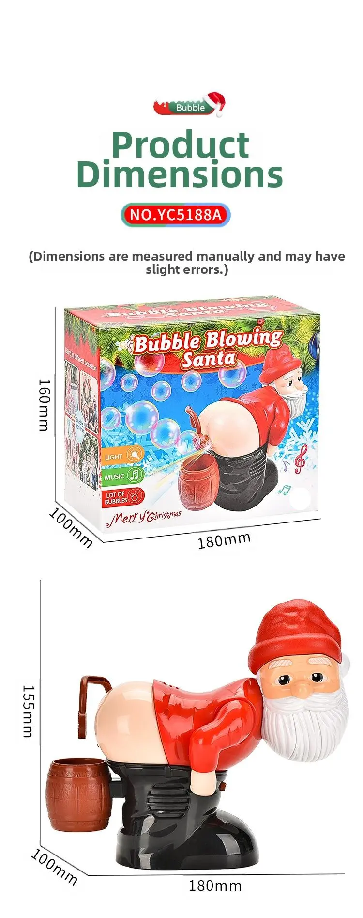 Product Introduction of Flagship Bubble-Farting Santa Claus Toy - With LED Lights & Music Bubble Christmas Toy Home & Daily Use - Festival & Party Supplies - Holiday Decorations - Christmas Decorations 8