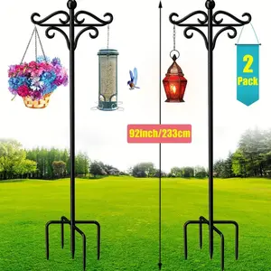 2-Pack 76/92inch Heavy-Duty Shepherd's Hooks for Outdoor - Thickened Bird Feeder Poles with 5 Sturdy Prongs for Hanging Plant Baskets, Lanterns, Wedding Decorations, and More - Durable, Rust-Resistant, and Weatherproof