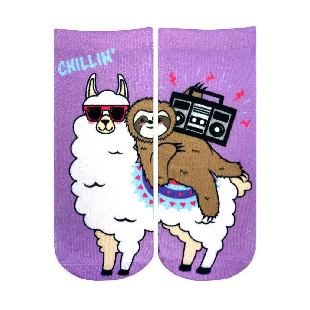 Chillin' Llama Sloth Ankle Socks | Funny Socks with 3D One-Sided Print Unisex Casual Comfy Fashion Socks - One Size Fits Most - Perfect For Gifting