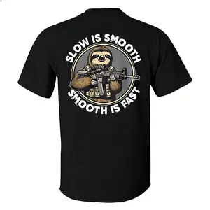 Slow Is Smooth Smooth Is Fast Sloth Tactical T-Shirt for Men Funny Military Graphic Tee Operator Shirt Tactical Humor Apparel Gun Lover Gift Idea Training Mindset Shirt