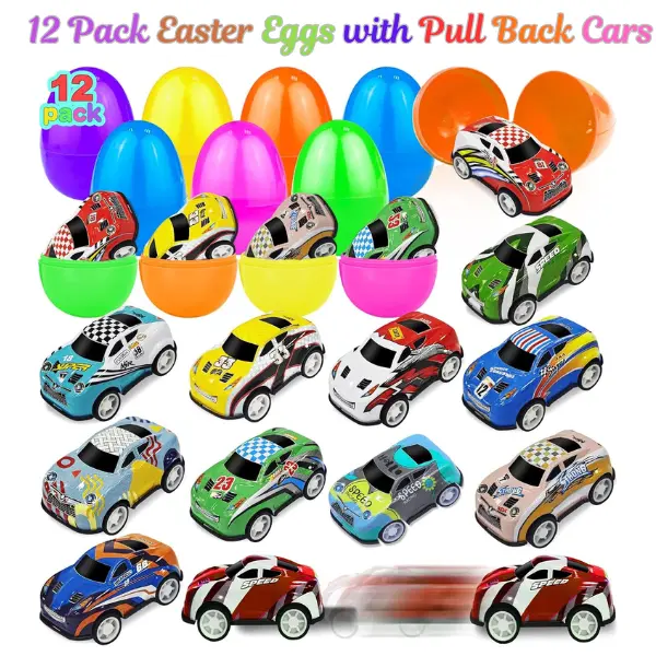 12 Pack Easter Eggs with Pull Back Race Car