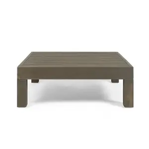 Square Acacia Wood Outdoor Coffee Table, Rustic Slat Panel Design, Heavy Duty Solid Wood Frame, Weather Resistant Durable Patio Table for Backyard Garden Poolside and Outdoor Lounge Furniture