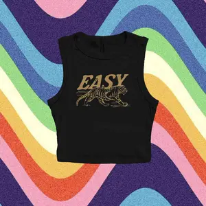 Easy Tiger Crop Tank Top, Vintage Distressed Tiger Tank Top, Women's Micro Rib Racer Tank, Aesthetic Gift, Gift for Women