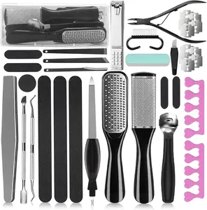 Professional Pedicure Kit, 36-in-1 Foot Care Tools with Stainless Steel Foot Rasp, Callus Remover, Dead Skin & Cuticle Trimmer for Home and Salon Use, Black