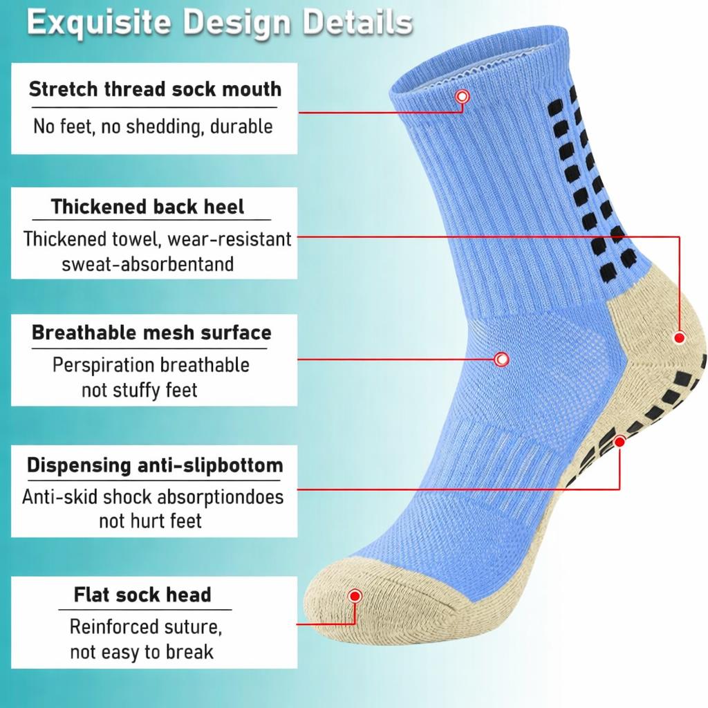 STANDWAY 2 Pairs Soccer Socks with Grip Pads Non Slip Football Basketball Sports Socks for Men Women