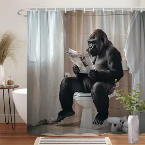 1Pc Unique Funny Gorilla Shower Curtain Funny Animal Bathroom Decor Polyester Fabric Bath Partition Hanging Curtain 70.8x70.8 Inch with 12 Hooks for Creative Home Design