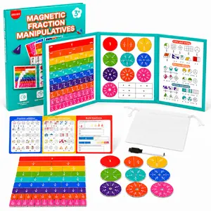 Magnetic Foldable Fraction Workbook for Ages 3+ — Fraction Bars & Circles Kids Can Touch and Move | Math Learning Toy for Pre-K Through Elementary | Montessori STEM Game | Includes Activity Card, Dry-Erase Marker & Storage Pouch