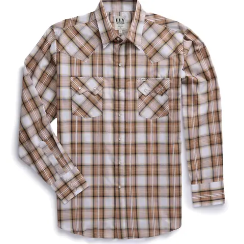 Men's Ely Cattleman Long Sleeve Textured Plaid Western Snap Shirt- Teal & Khaki