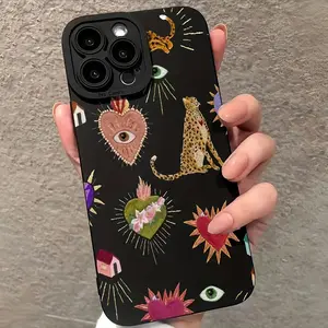 1PCs trendy black leopard eye pattern quequanbao TPU mobile phone soft shell suitable for Apple 15 14 13 12 11promax