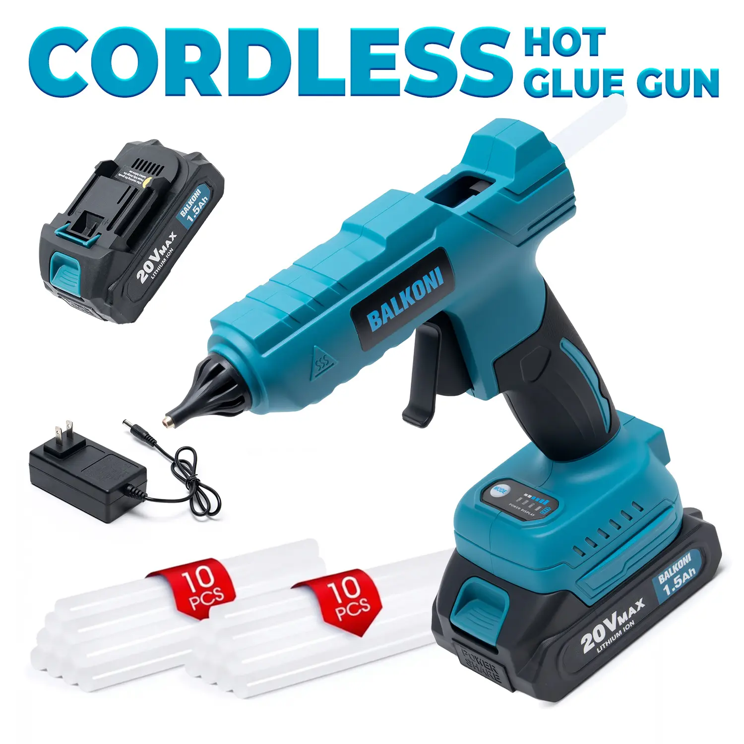 Cordless Hot Glue Gun Kit | With 1x1500mAh Battery & 20 Glue Sticks | Fast Heating, Anti-Drip, Safety Protection Design | For School Crafts, DIY Arts, Decorations, Quick Home Repairs