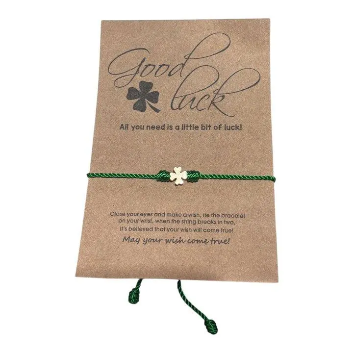 Good Luck Clover String Bracelets Homemade Adjustable Green Rope Bracelet with Inspirational Message