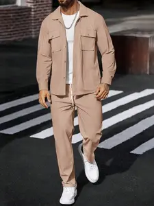 KZZ Men's Casual Sports Two-Piece Set: Minimalist Button-Pocket Lapel Jacket with Straight-Leg Pants christmas gifts for him