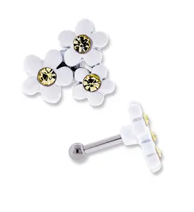 16G Triple White Flower Tragus - Cartilage Barbell