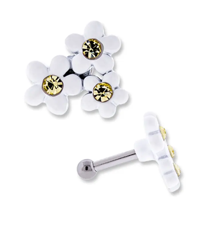 16G Triple White Flower Tragus - Cartilage Barbell