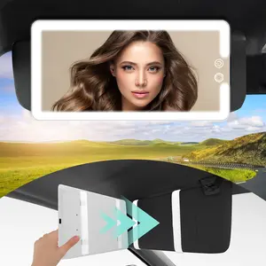 2PCS OF Upgraded LED Car Sun Visor Vanity Mirror with Large Dimmable Lights, Rechargeable and Portable Design, Universal Fit Rearview Mirror Sun Visor Makeup Mirror, Perfect On-the-Go Beauty Companion for Daily Use and Travel