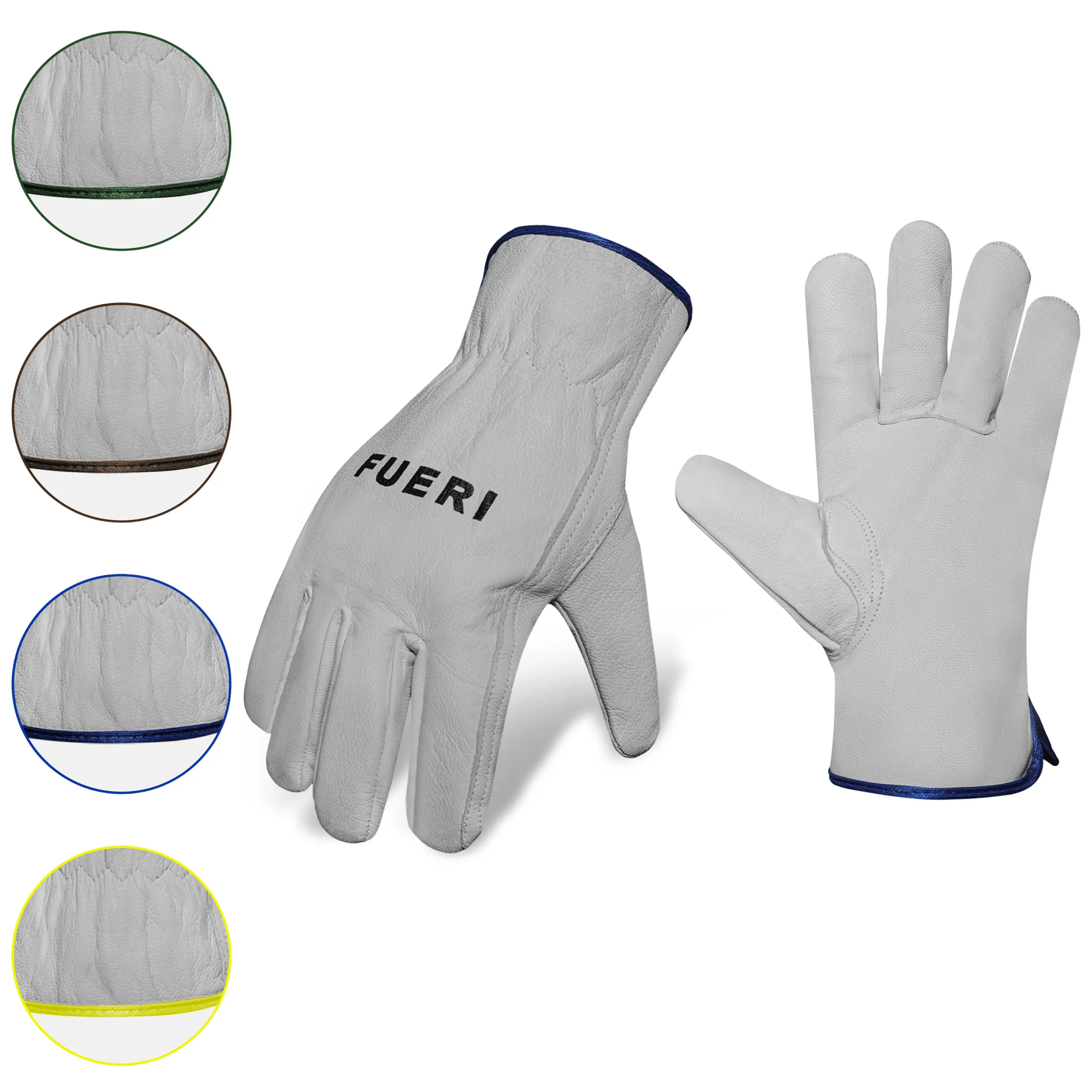 FUERI Goatskin Leather Work Gloves for Men, Unlined Safety Gloves with Keystone Thumb, Durable Construction & Gardening Gloves(Single Pack)