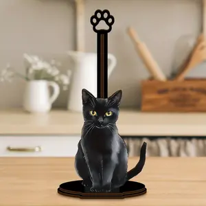 Cat Design Kitchen Paper Holder, Wooden Single Layer Towel Rack, Standing Kitchen Paper Organizer, Countertop Paper Dispenser, Bathroom Decoration Accessories, Tissue Holder, Bathroom Accessory