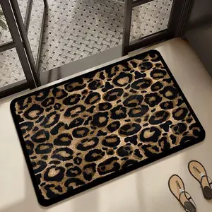 Leopard Print Bath Mat, Non-slip Soft Absorbent Bathroom Mat, Rectangle Home Decorative Mat for Kitchen, Bathroom, Living Room