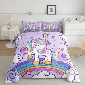 Unicorn Bedding Set,Cute Unicorn Comforter Set,Ultra Soft Unicorn Comforter,Star Print Duvet Set,Room Decor Cute Animal Decor Quilt Set