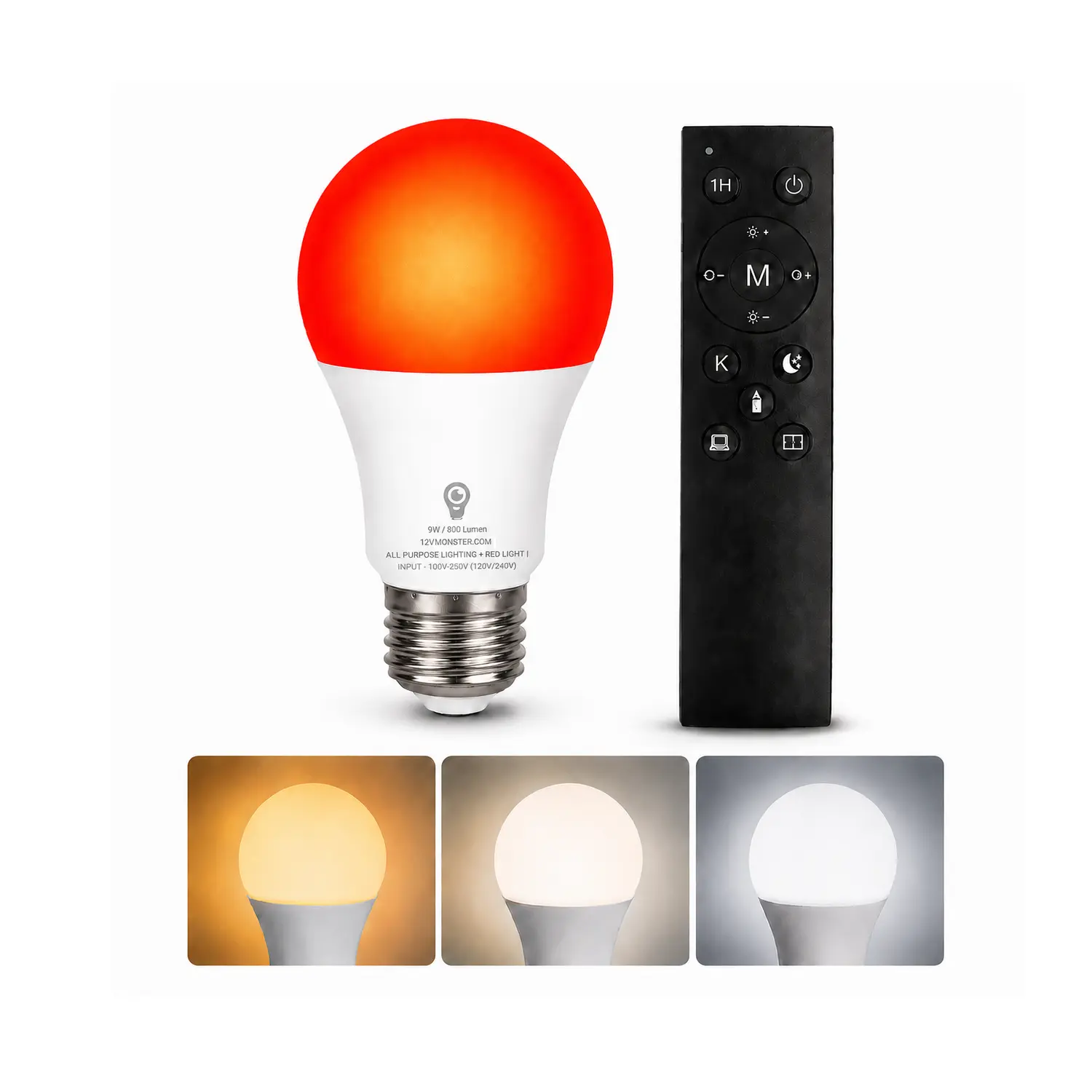 2-in-1 Red & White LED Bulb with Remote – A19 E26 Dimmable Night Light for Bedroom & Nursery