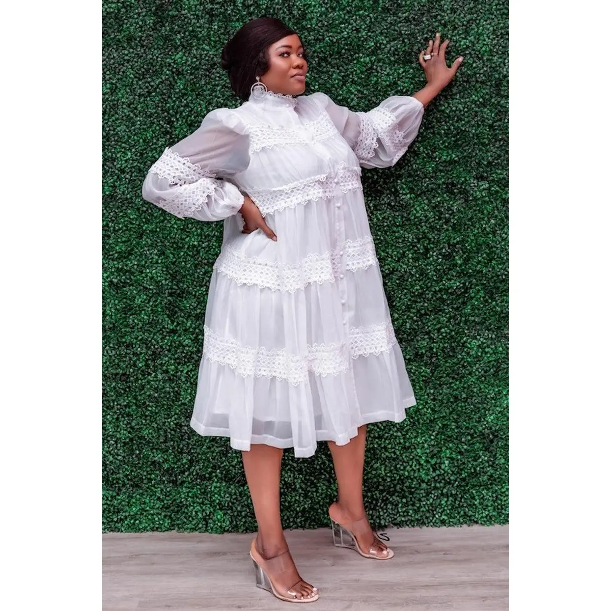 Celeste Lace Panel Dress – White
